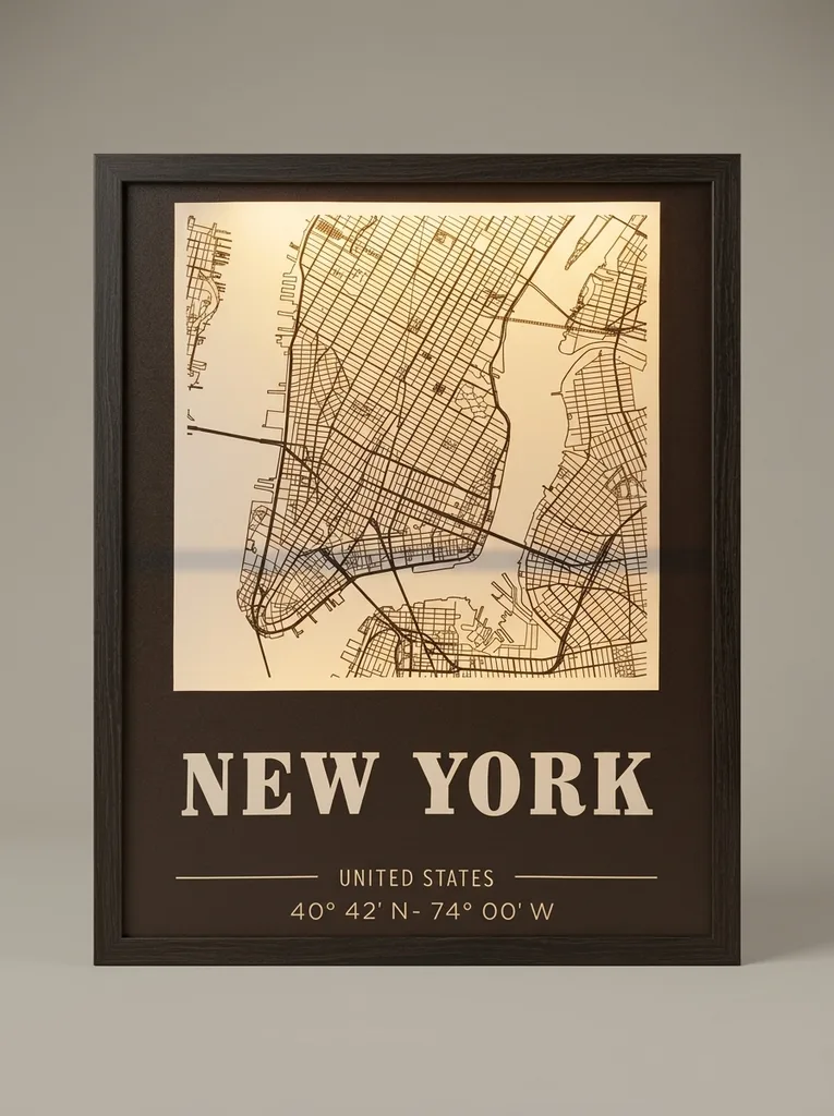 New York რუკა დეკორი განათებით კედლის ჭაღი 